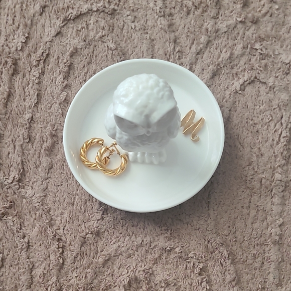 White Ceramic Owl Jewelry Dish Ring Holder Trinket Tray - Picture 6 of 8